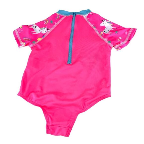 Wippette Baby Girl Swimwear Unicorn One-Piece Rashguard Swimsuit Pink - Picture 4 of 12
